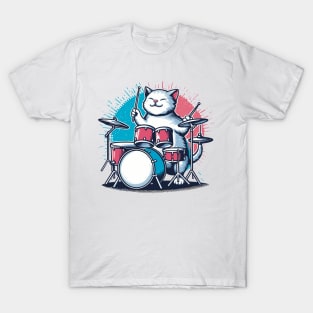 Drummer Cat Music Lover Musician Playing The Drums T-Shirt